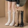 Frühling Sommer neu atmungsaktiv dicke Sohle Stiefel Schnürung Mode vielseitig Damenstiefel elegant einfach Hohl schnitt Damen schuhe