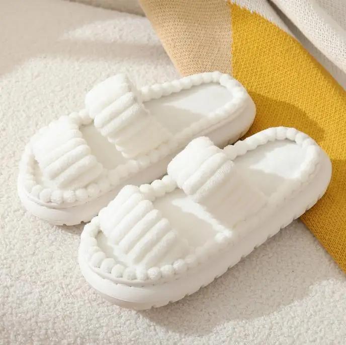 Autumn Winter Corduroy Home Slippers Women Cross Band Thick Soft Sole Slides Platform Shoes female Non Slip Indoor Slippers