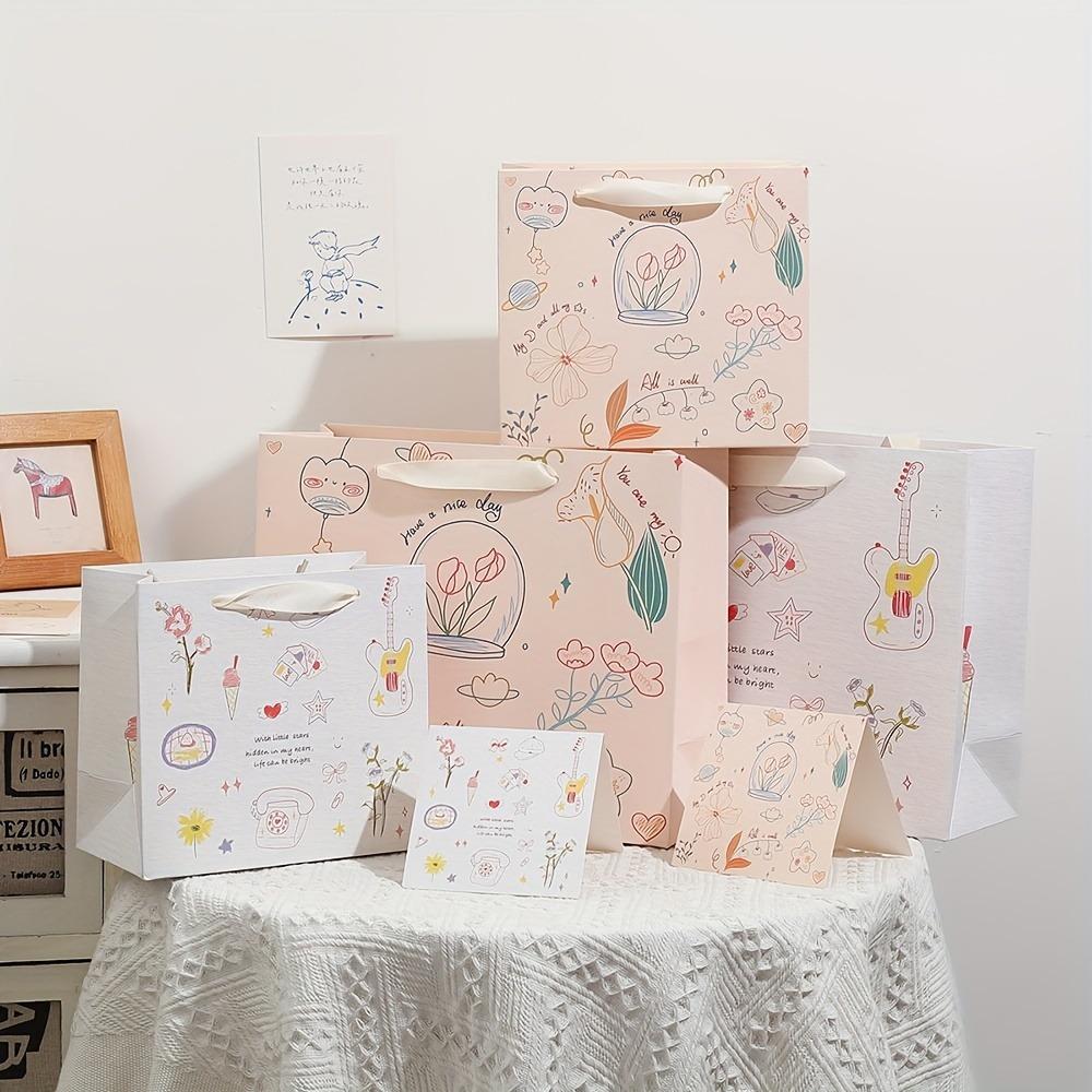 8pcs Party Drawstring Gift Bag White Paper Printed Waterproof Film Light Luxury Handle Lines Simple Pen Painting Soft Interactive Multi-element