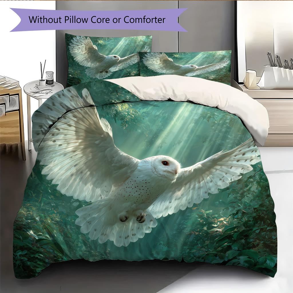Spreading Wings Owl Pattern Bedding Quilt Set Quilt Cover Pillowcase Home Decoration Gift (1 * Duvet Cover + 2 * Pillowcase, Without Core)