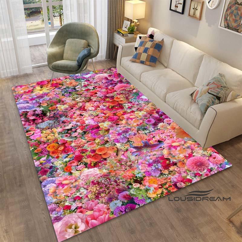 Sunflower Tulip Field Rug for Living Room, Bedroom, Coffee Table, Modern Non-slip Home Decor Area Rugs Customizable