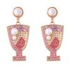 European and American Creative Earrings Geometric Earrings Diamond Cold Drink Wine Glass Earrings Pearl Stud Earrings Temperament Women's Jewelry