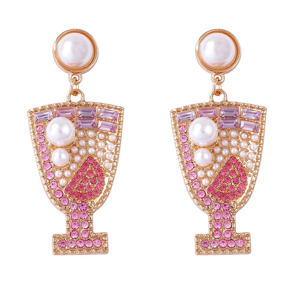 European and American Creative Earrings Geometric Earrings Diamond Cold Drink Wine Glass Earrings Pearl Stud Earrings Temperament Women's Jewelry