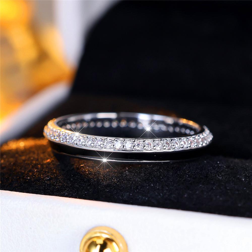 Cute Female Black Enamel Engagement Ring Vintage Silver Color Wedding  For Women