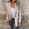 Damen Vintage Casual Solid Color Print Herbst Winter Langarm POLO Neck Jacken & Mäntel