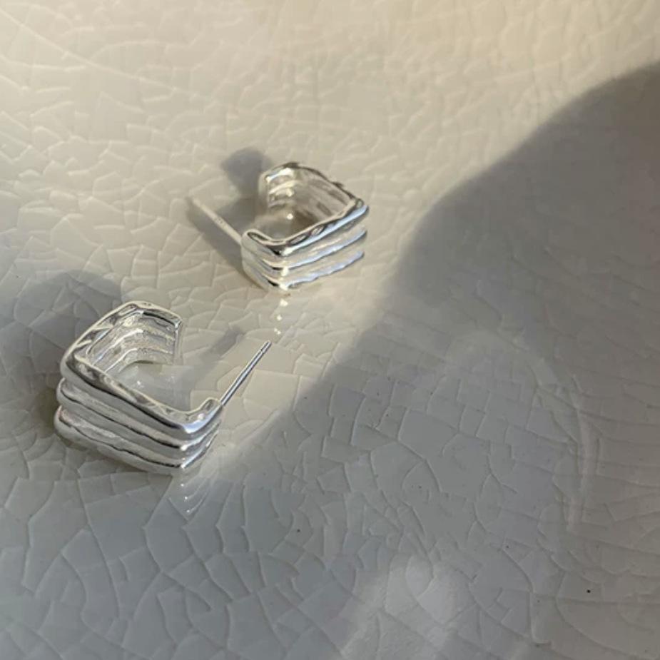 

Фактурные серьги-пусеты из стерлингового серебра S925 геометрической тройной квадратной формы для женщин - Легкая роскошная бижутерия 925 Silver серебряный