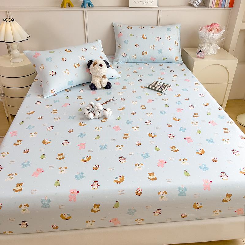 New Cotton Fitted Sheet with Printed Design Single Piece Non-slip Machine Washable Student Dormitory Bed 90x200cm-single bed hat