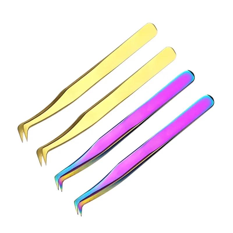 6pcs Eyelashes Tweezers For Lashes Extension Nipper Stainless Steel High Precision Eyelash Extension Eyebrow Tweezers