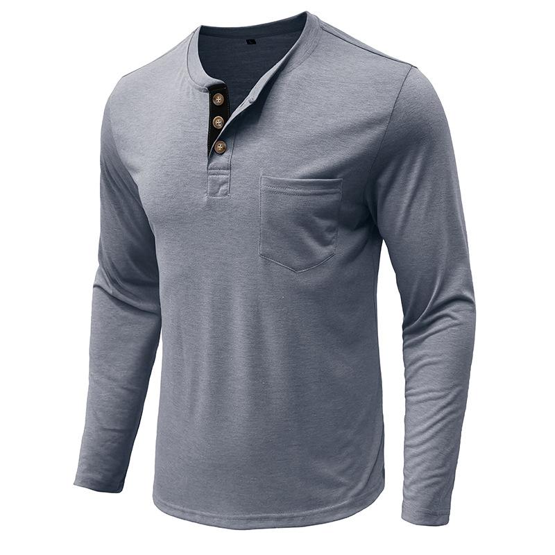 Cămași Henley cu mânecă lungă pentru bărbați, cu buzunar, ocazional, pline de top, de bază, Lenjerie de corp, tricouri cu 3 nasturi, tricou pentru antrenament sportiv Tricou pentru bărbați