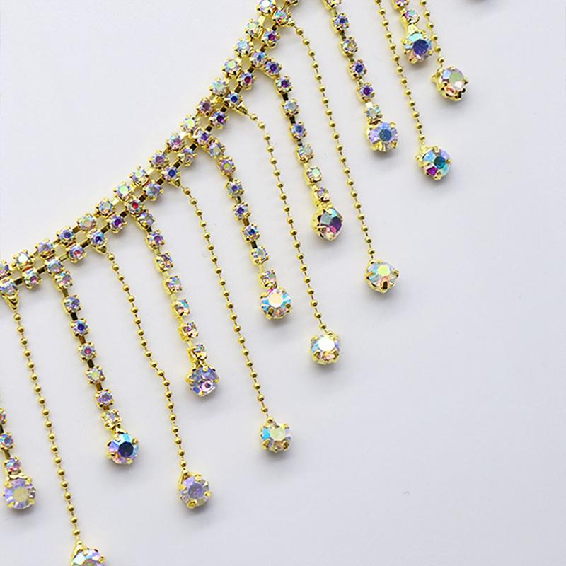 90Cm Crystal Rhinestone Tassel Claw Chain Sewing Glue On Clear Rhinestone Fringe Trim Chain Decorative Craft Wedding Dress Diy