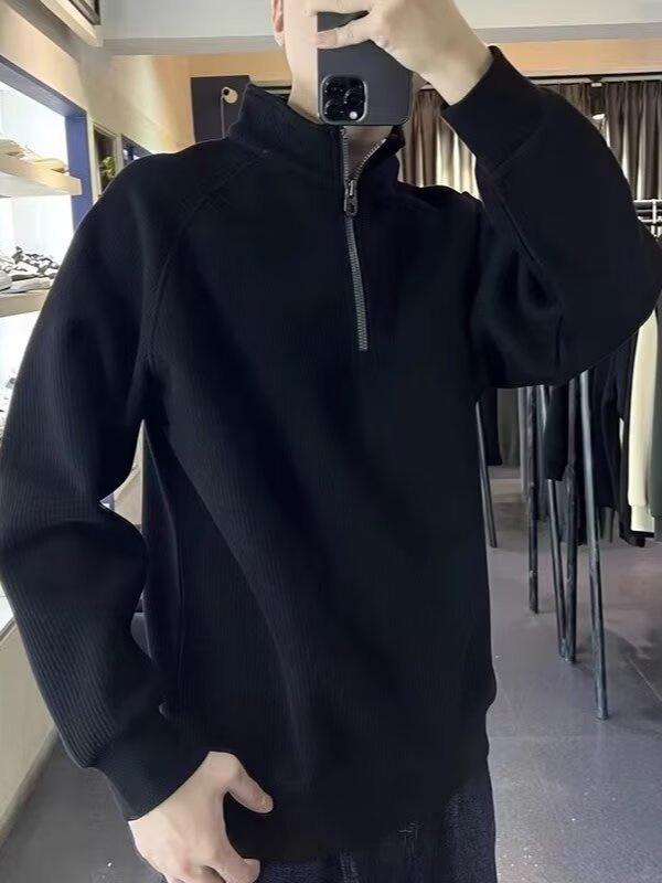 Men's Autumn Solid Color Half-Zip Sweatshirt - Loose Fit Versatile Streetwear Jacket