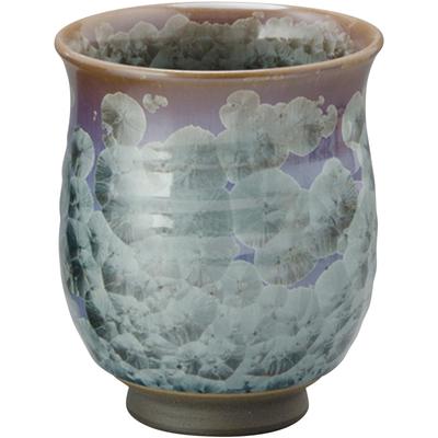 Kyoto-yaki Kiyomizu-yaki Teacup, Large, Approx. 8cm, Flower Crystal Design, Light Blue with Rust, Made In Japan, KTA555-01