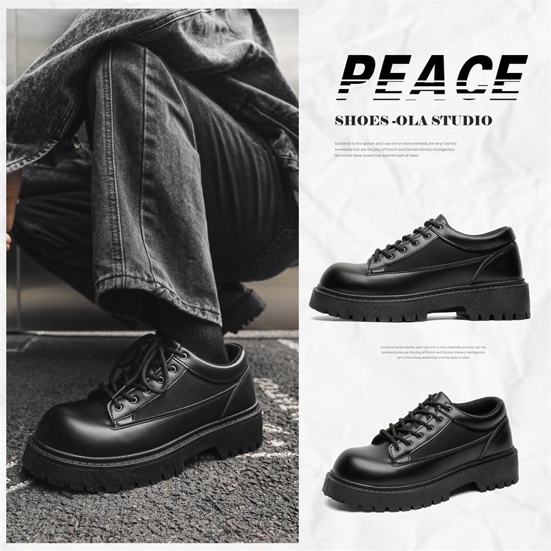 Men's British Style Height Increasing Derby Shoes - Black Leather, Thick Sole, Casual or Wedding Wear