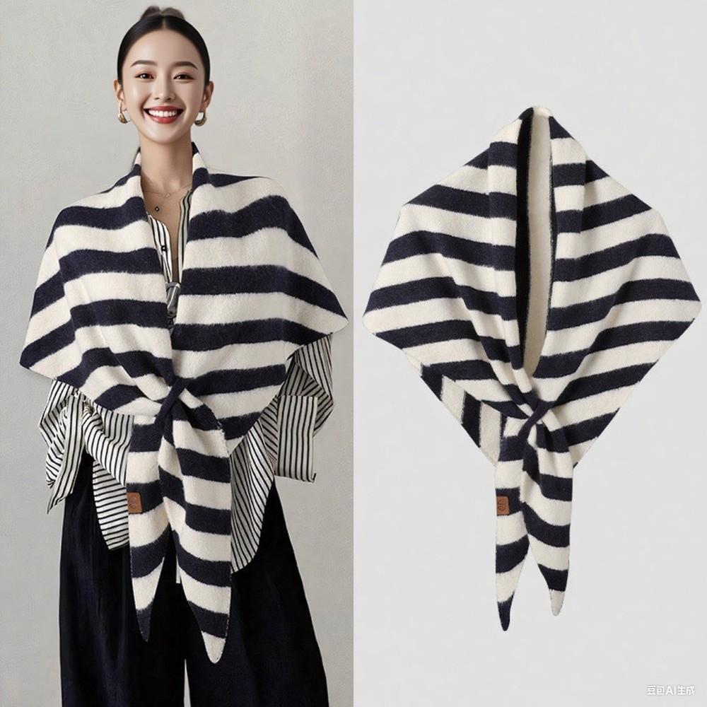 Striped Print Women Shawl Big Triangle Scarf Comfortable Scarf Fashion Accessory