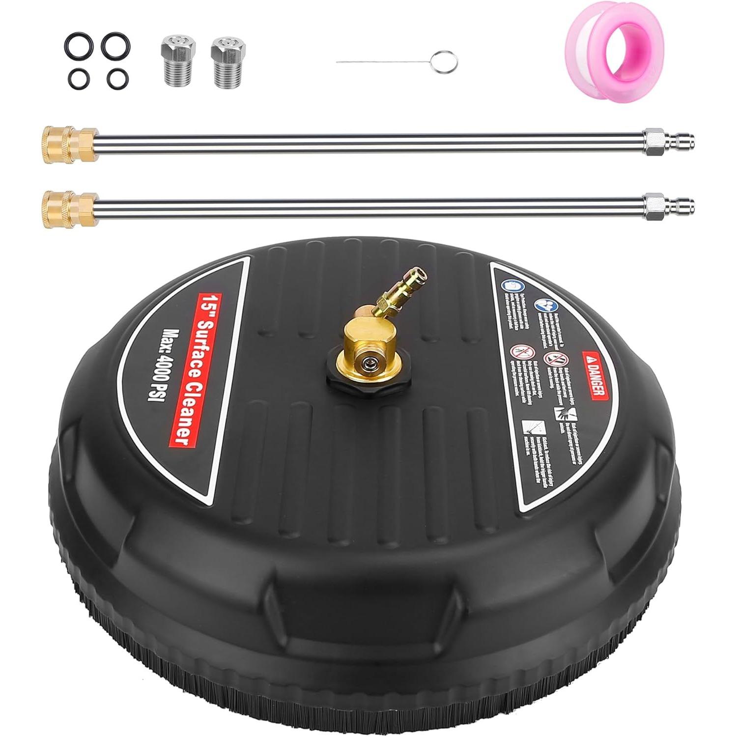 Pressure Washer Surface Cleaner, Moclever 3600PSI Pressure Washer Circle Attachment,15in Power Washer Disc Attachment with 2 Extension Wands чёрный