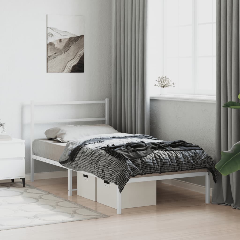 Vidaxl Struttura Letto in Metallo con Testiera, Bianca, 100X190 Cm