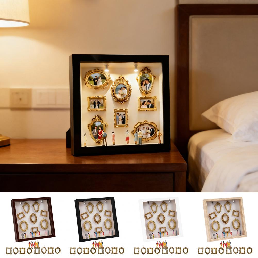 Custom Picture Frame Diy Mini Museum Silhouette Box Kit with Light Custom Memory Display Frame Gold Miniature for Anniversary