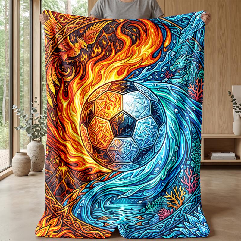 Soccer Ball In Colorful Art Theme Blanket Lightweight Warm Flannel Blanket Decorative Throw Blanket for Home Decoration