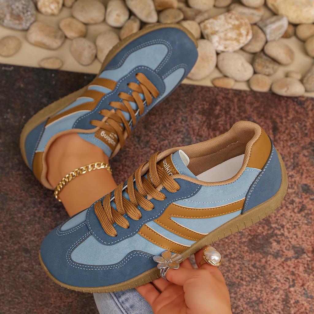 Damen Übergröße Deutsche Trainer Sneaker, Retro Colorblock Patchwork Freizeitschuhe, Komfort Flache Gehenschuhe für Damen
