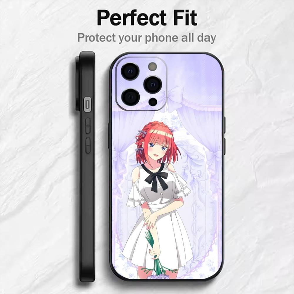 The Q-Quintuplets Anime 5Toubun Phone Case For iPhone17,16,15,14,13,12 Plus,Max Soft Silicone Black Cover
