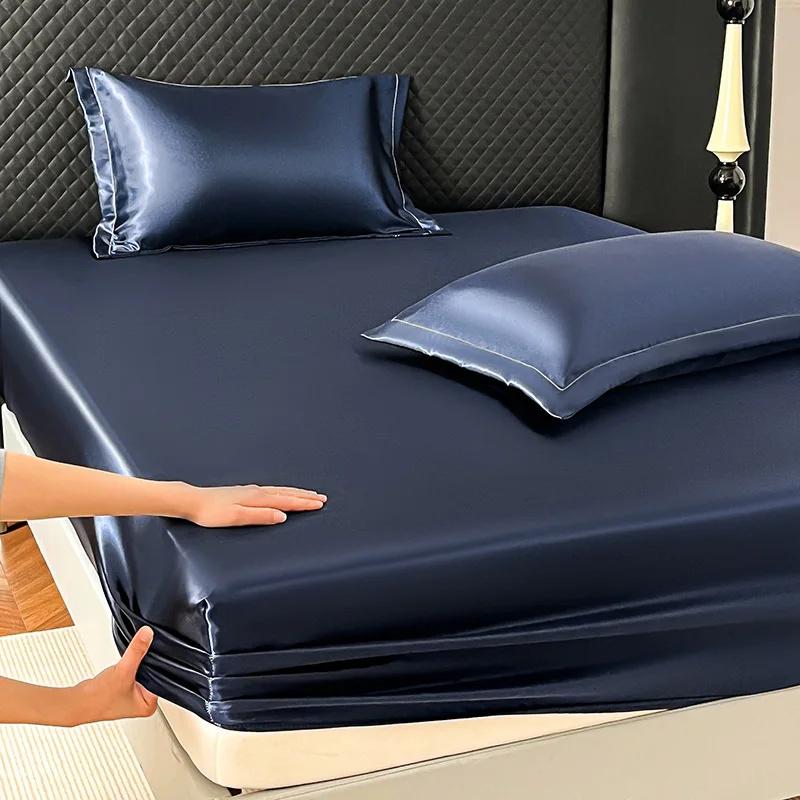 3Pcs Luxury Satin Bedding Set  / 1Pc Satin Elastic Fitted Sheet Ice Silk Mattress Cover Summer Cool Cold Bed Mattress Cover Bedcover
