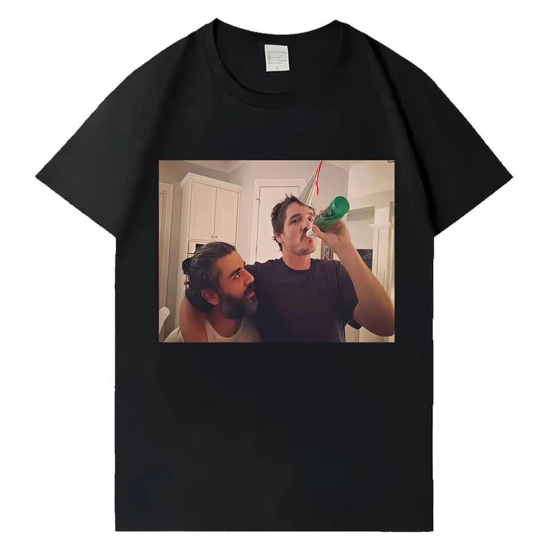 Lustiges Pedro Pascal und sein Freund Lässiges Mode T-Shirt Unisex Rundhals T-Shirts Lockeres Baumwolle Y2K Übergroßes Kurzarm T-Shirt