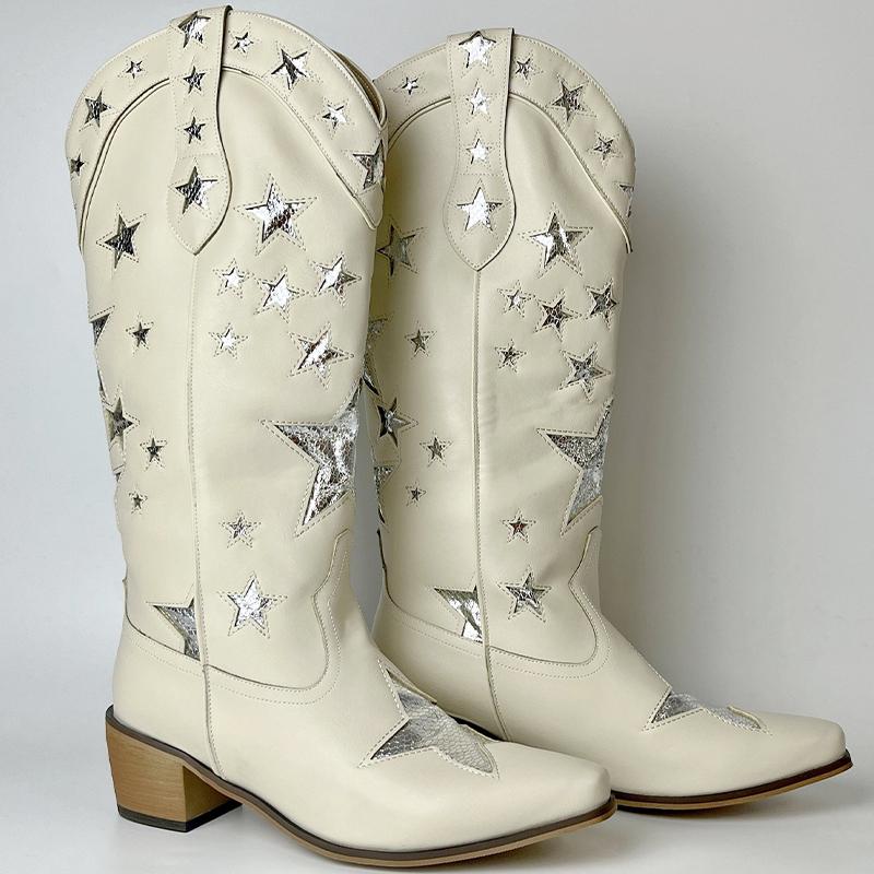 Fashion IPPEUM Western Cowboy Boots For Women Firebird Embroidery Leather Knee High Boot Country Western Brown Cowgirl Shoes Plus Size44