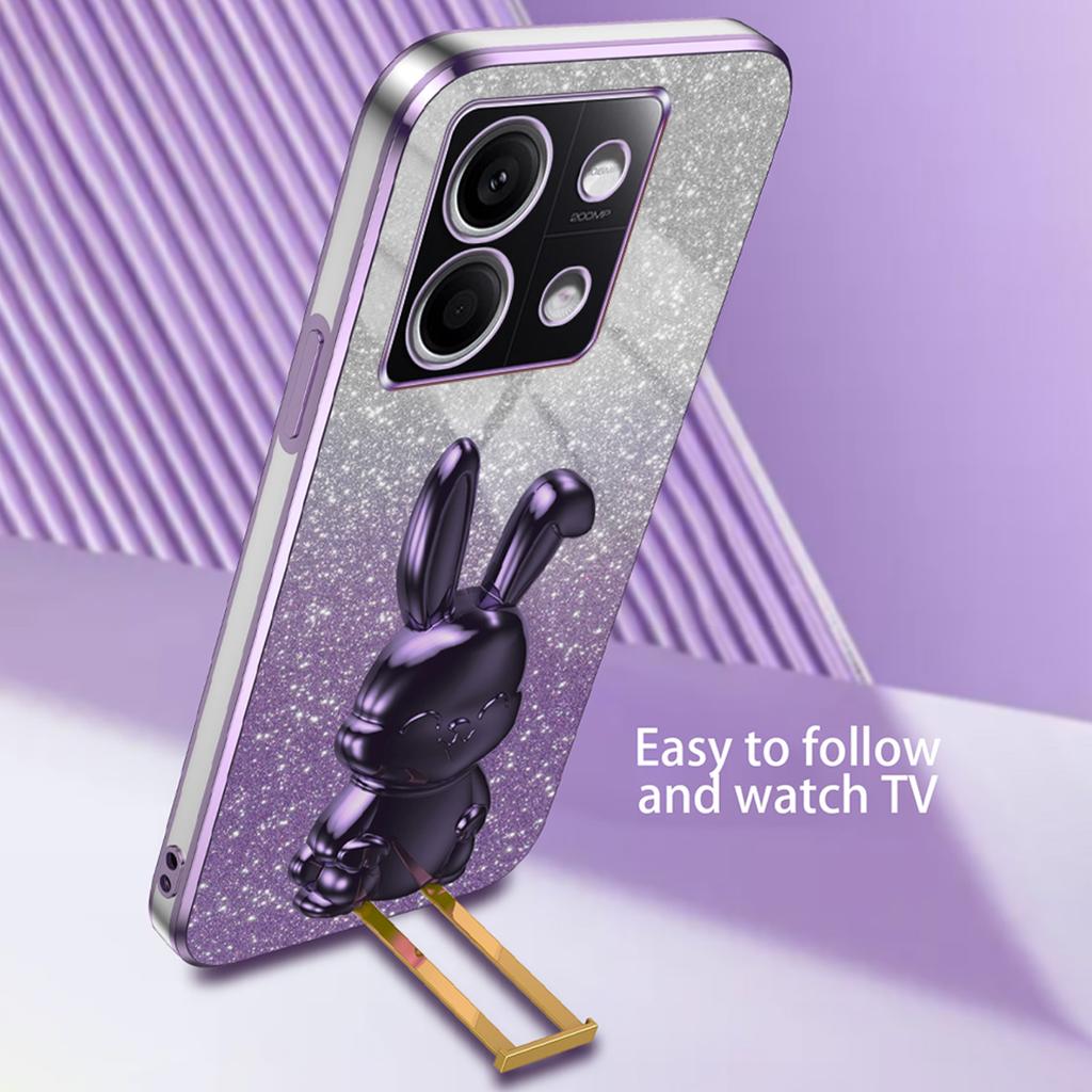 For Xiaomi Redmi Note 13 4G Case Cute Rabbit Pull-out Kickstand PC+TPU Cellphone Cover