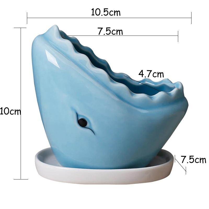 Creative Shark Ceramic Succulent Planter with Tray - Unique Animal Shape Flower Pot for Cactus/Bonsai/Indoor Plants - H