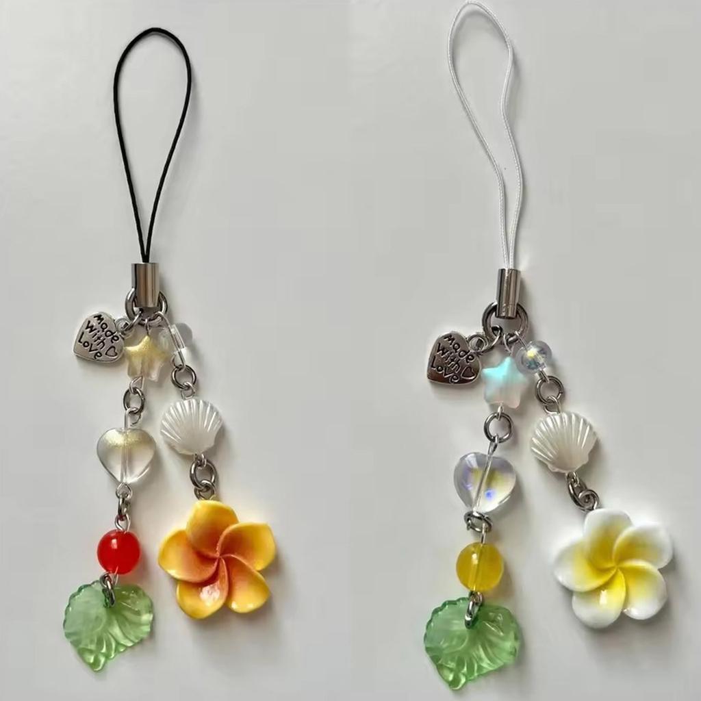 Elegant Phone Chain Cuteness Phone Lanyard Heart Shape Hanging Pendant with Plumeria and Tassels Alloy Texture for Woman