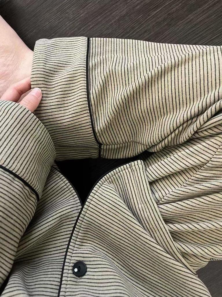 Velvet Striped Cardigan Pajama Set for Women - Autumn/Winter 2025 Collection
