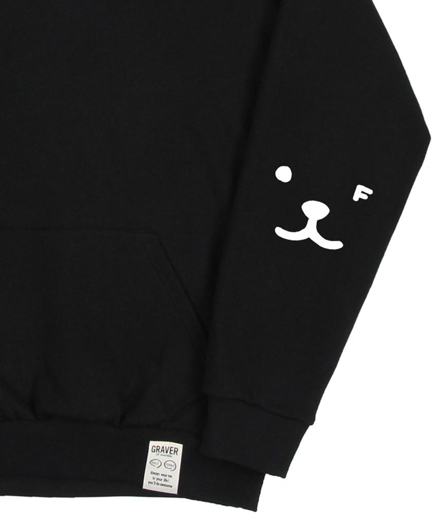 [Unisex] Elbow Puppy Face Smile Hoodie_Black/White Logo