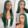 AIMEYA Dunkelgrüne Spitze Front Perücke 13x4 Lang Seidig Gerade Synthetisch Tägliches Tragen Cosplay Perücke Natürlicher Haaransatz Hitzebeständige Faser