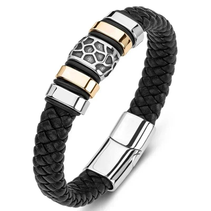 Hochwertiges handgeflochtenes Leder Edelstahl Magnetverschluss Armband Herren Charme Mode Lässiger Schmuck Geschenk