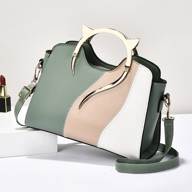Chic Contrast Color Splicing Design Ladies Handbag, Stylish Multi-purpose Top Handle Shoulder Crossbody Casual Bag For Weekend Outings