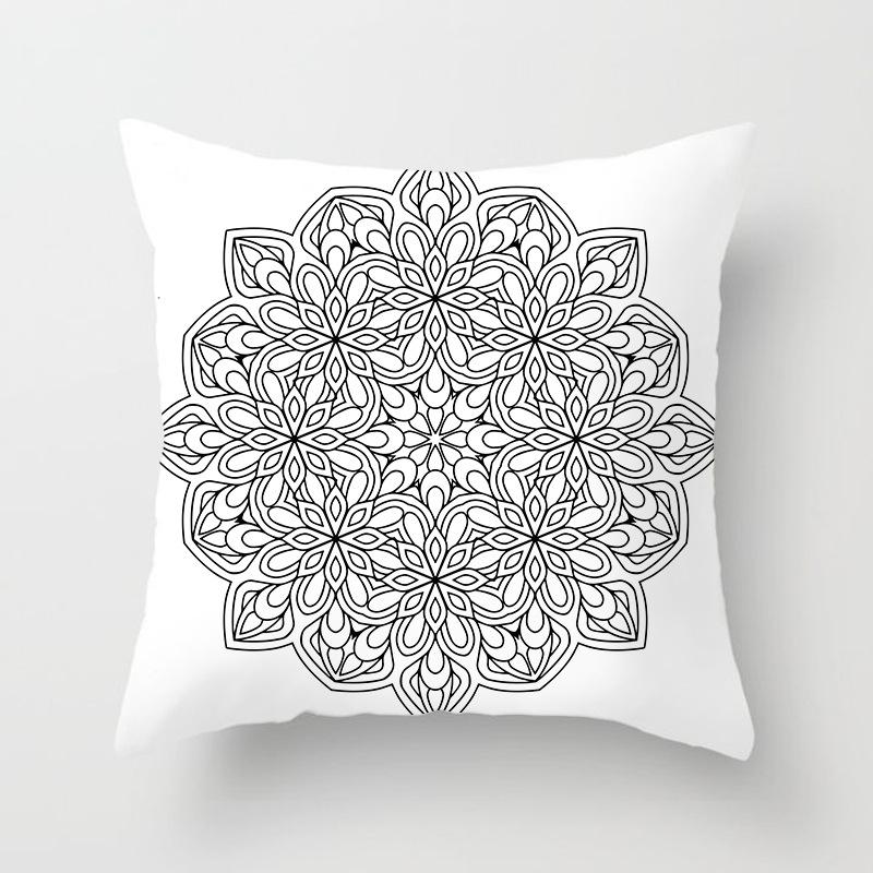 Black and White Ethnic Style Elephant Print Car Cushion Cover Sofa Pillow Cover Homewares