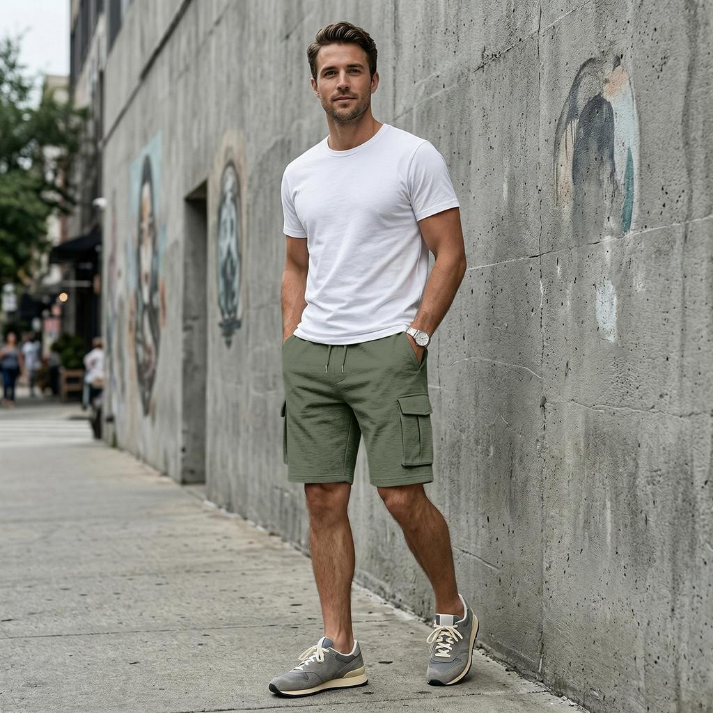 Men Drawstring Waist Casual Cargo Shorts Relaxed Fit Five Pocket Design Comfortable Lightweight Fabric Shorts