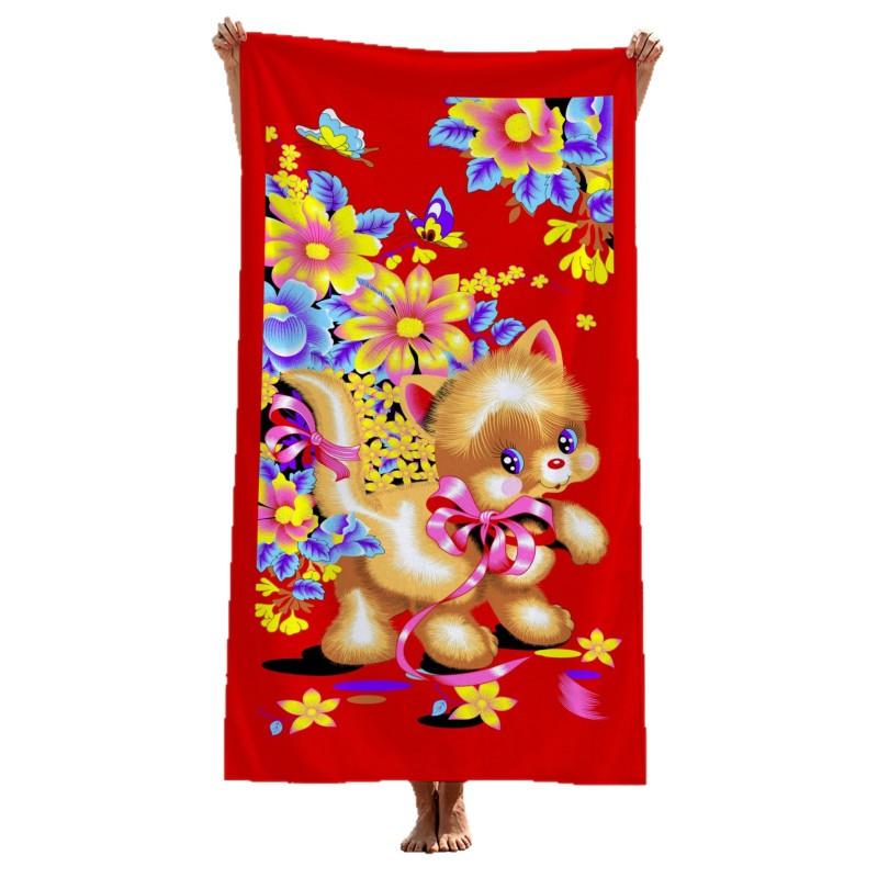 Ultra Soft Microfiber Beach Towel With Cat Floral Print Quick Dry Bath 70x140cm