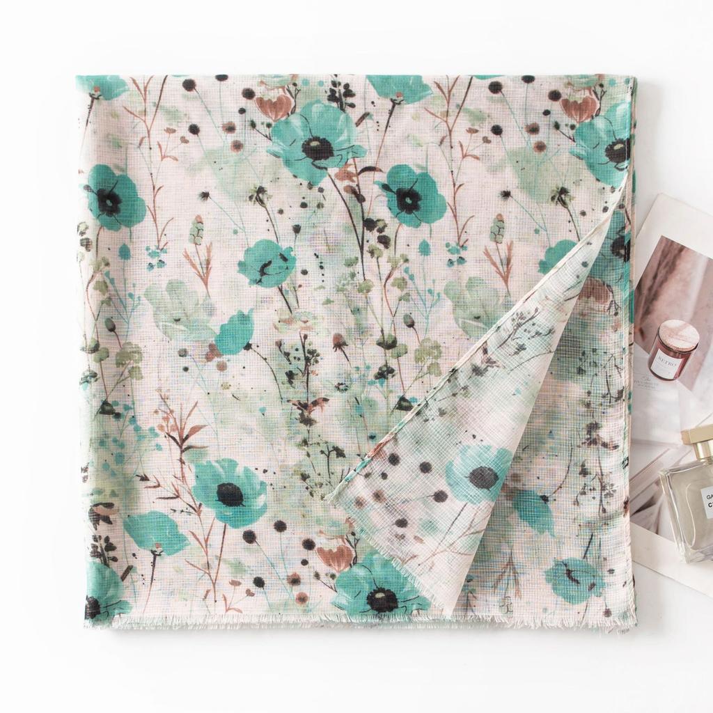 Silk scarf women spring and autumn floral thin printed long scarf travel beach towel spring and summer sun protection shawl