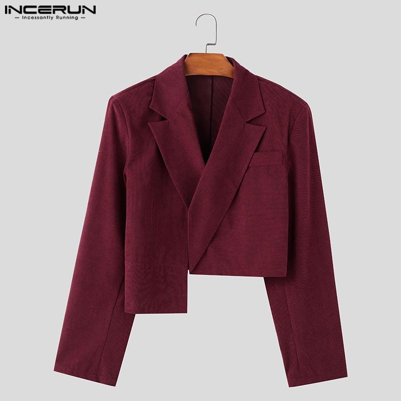 INCERUN Pánské S Dlouhým Rukávem Vpředu Křížené Nepravidelné Manšestrové Krátké Blejzry Kabáty