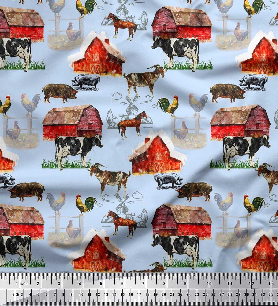 

Тканина для рукоділля Soimoi Grey Poly Crepe Fabric Barn & Pet Animals Farm Printed на метри 42 дюйма 42 Inch Wide - Poly Crepe синій