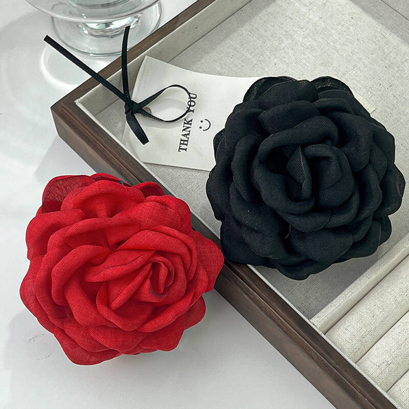 Korean Fabric Rose Flower Hair Claw Clip Women Girls Fashion Barrettes Plastic Hair Grab Clamp Headwear Hair Accessories