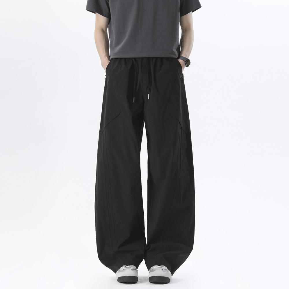 Summer Quick-drying Pants New Deconstruction Design Loose Wide-leg Pants Men's and Women's Drawstring Straight Pants Ruffian Handsome Trousers