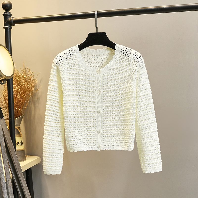 

Spring Ice Silk Outer Wear Hollow-out Short Cardigan White S