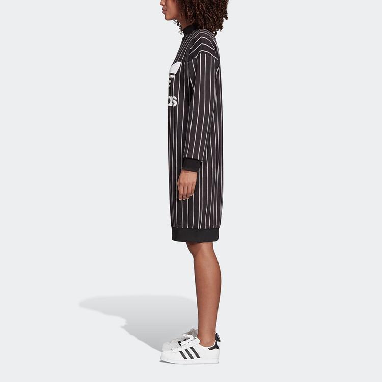 Adidas Originals Long Sleeved Dresses Women's Black Stand Collar Moderate Mid Length DY0877