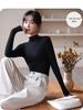 Women's Black Mid-Neck Modal Base Layer Top - 2024 Long Sleeve Slim Fit for All Seasons