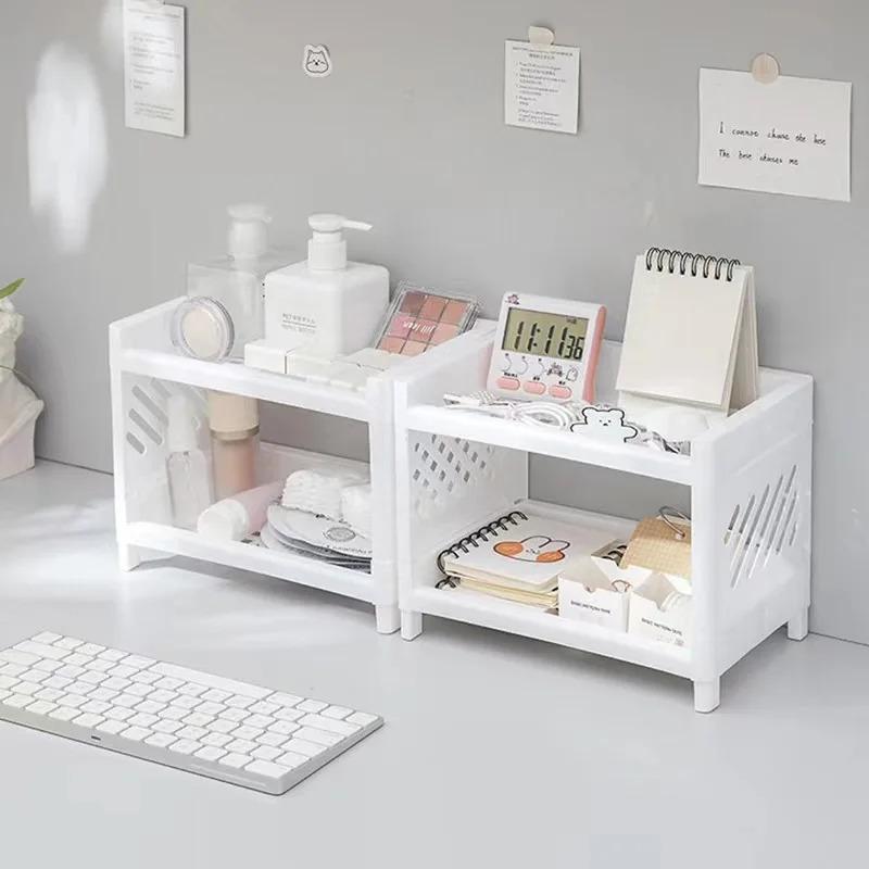 1/2pcs Desktop Double-layer Plastic Storage Rack, Office Stationery And Cosmetics Storage Box, Kitchen And Bathroom Storage Rack