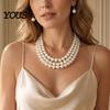 Comfortable Wear Earrings 2Pcs/Set Women Jewelry Gift, Three-Layer Imitation Pearl Choker Necklace Retro Style Set And Hook Earrings, Adjustable Chain