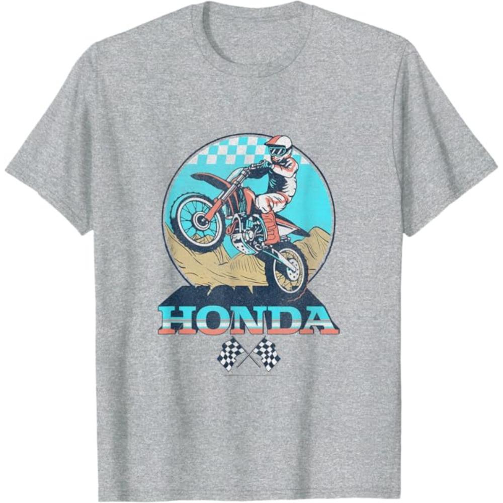 Honda Mens and Womens Tshirt Powersports Vintage Tee Summer New Riding Offroad Shortsleeved Spring Motorcycle Racing Top