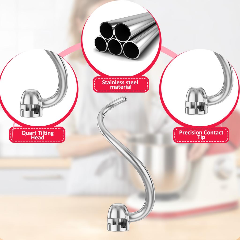 Gancio per impasto a spirale per impastatrice planetaria Kitchenaid 5 e 6 litri con sollevamento ciotola Gancio per pane in acciaio inossidabile Parti di ricambio